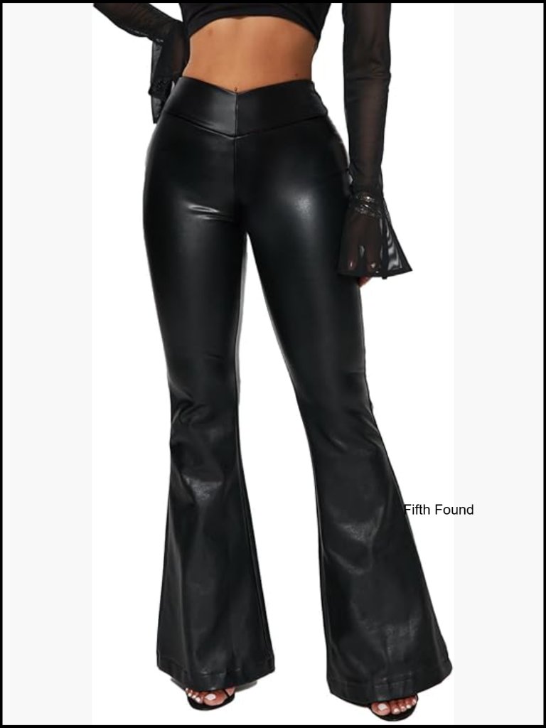 High Waisted Faux Leather Flare Leggings Bell Bottoms Pleather Pants